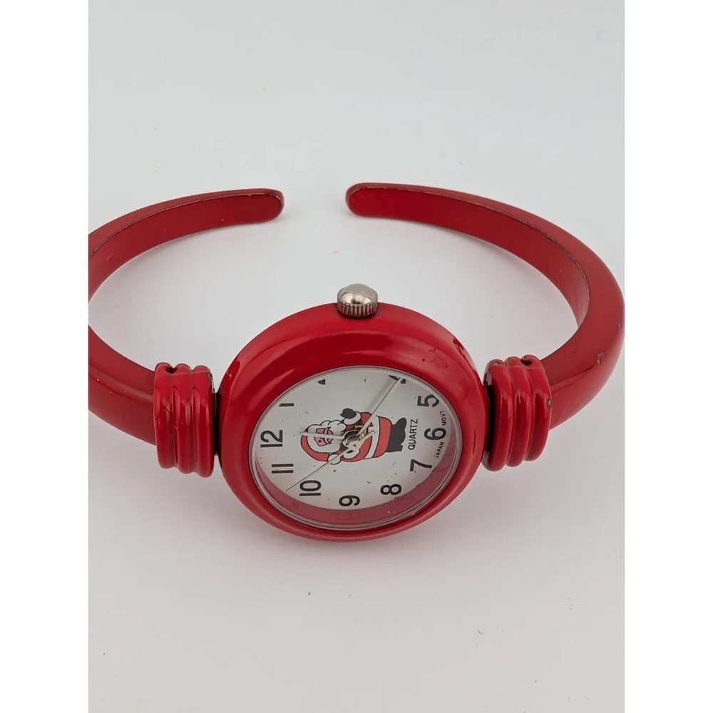 Geneva Christmas Santa Claus Watch Women Red Bangle Band- New Battery
